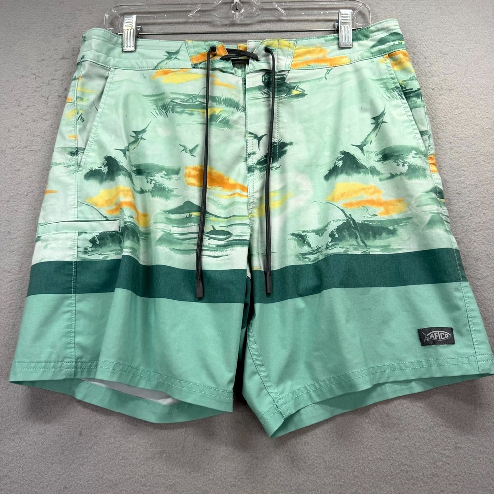 AFTCO Tactical Fishing Board Shorts Mens 34* Mint Green Beach Fishing Drawstring